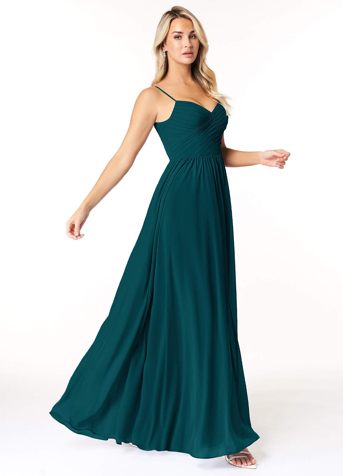 Azazie Lisbon Robes de demoiselle d'honneur Robe Trapèze en Mousseline de soie Encolure en Forme de Cœur Vert Pin image1