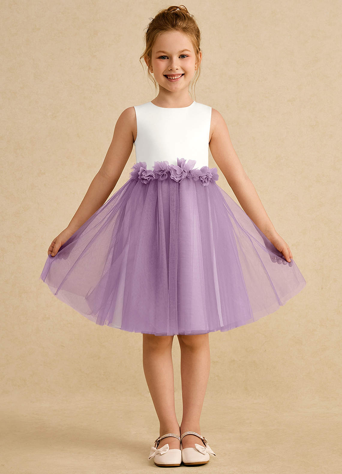 Azazie Louisa Flower Girl Dresses Ivory Wisteria A-Line Sleeveless Tulle Dress image1