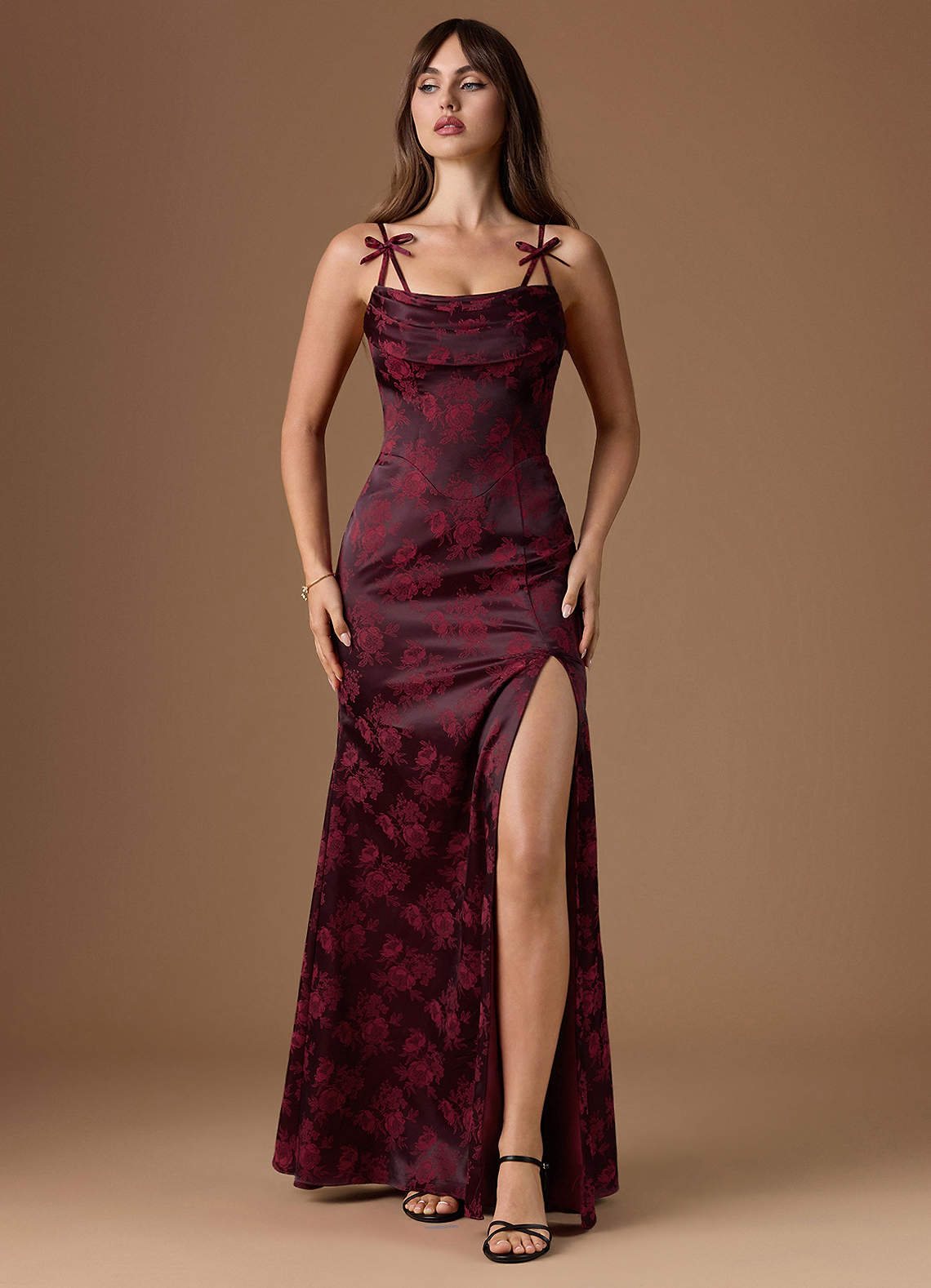 chinese dress ladies Darsih Maxi Dress in Botanical Flower Maroon main image 1