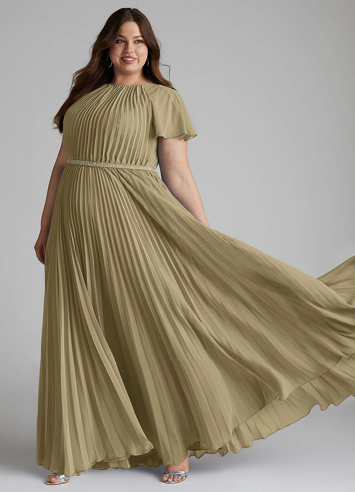 Azazie Kara At-home Try On Dresses A-Line Pleated Chiffon Floor-Length Dress image9