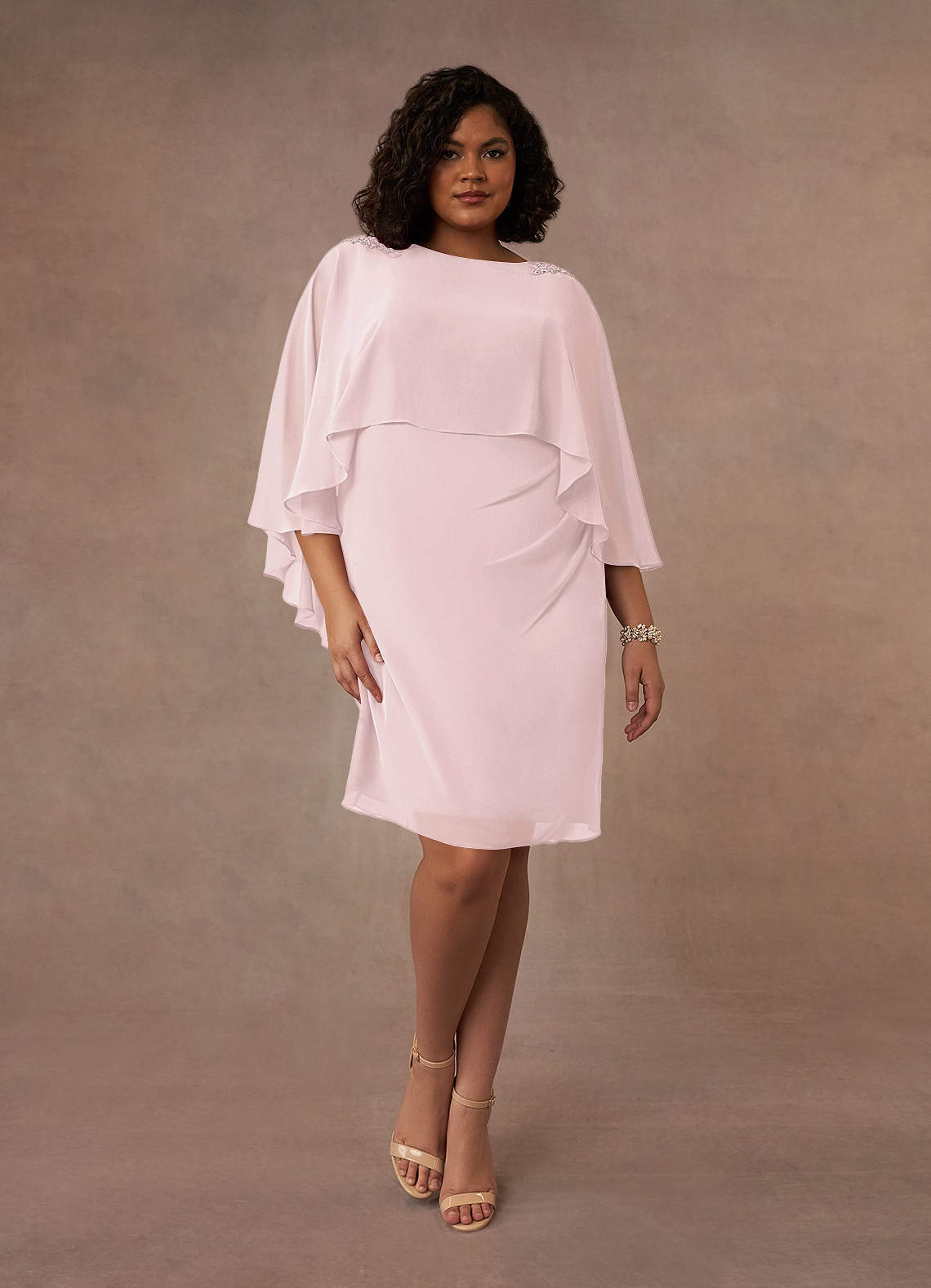 Azazie Mirra Mother of the Bride Dresses Blushing Pink Sheath Scoop Pleated Chiffon Dress image1