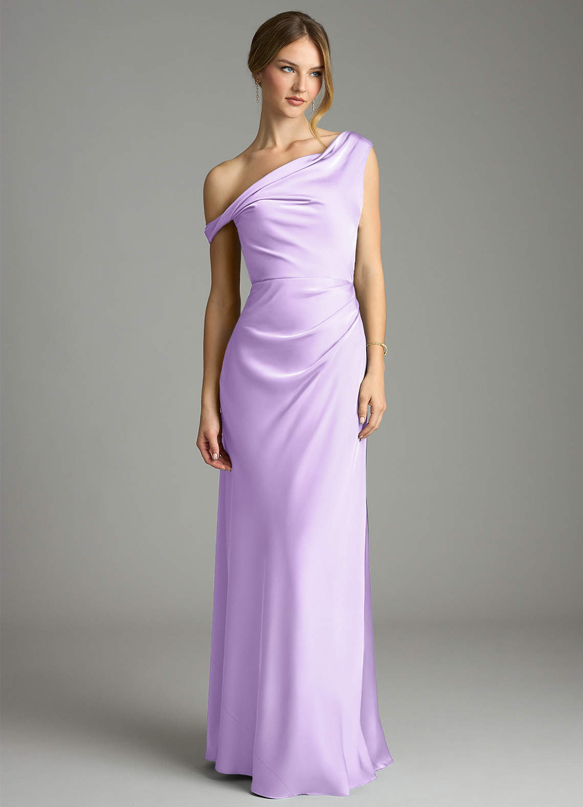 Azazie Emerson Bridesmaid Dresses Lilac Mermaid Off the Shoulder Stretch Satin Dress image3