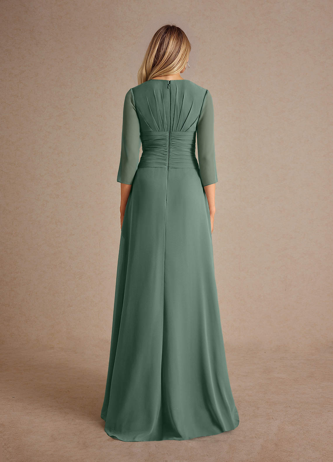 Azazie Mayfield Abiti per la Madre della Sposa Abito A-Line in Chiffon Plissettato Eucalipto image2