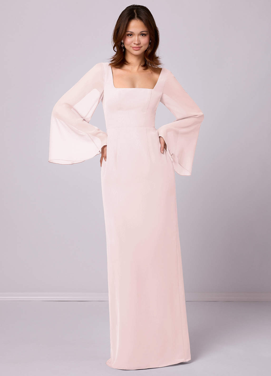 Barbie ♥ Azazie Bridesmaid Dresses Sheath Bow Chiffon Floor-Length Dress image3