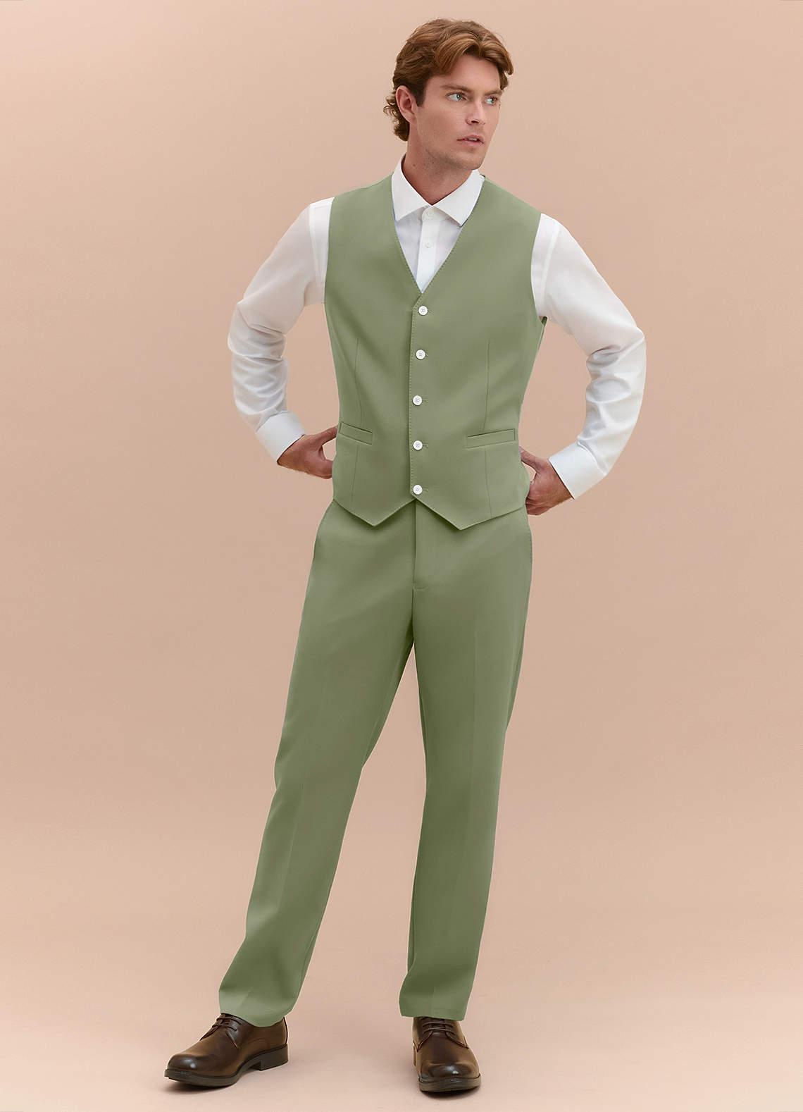 front James Pistachio Structured Stretch Suit Vest