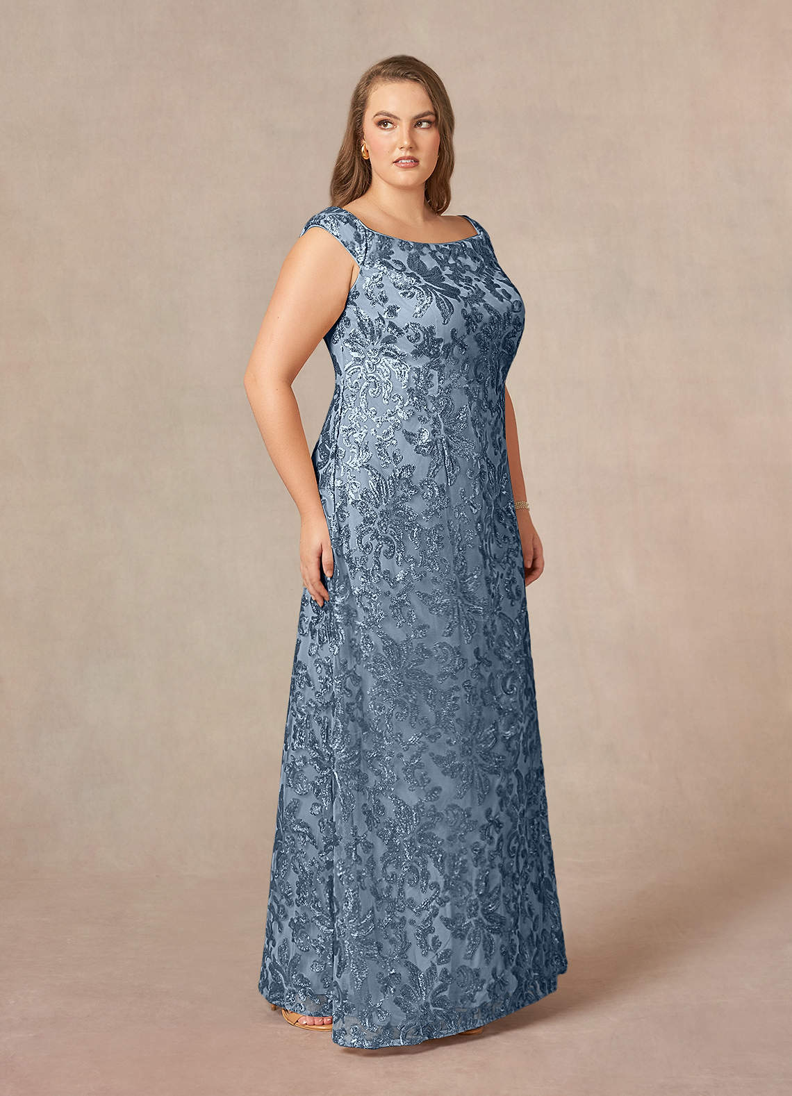 Azazie Porcelain Mother of the Bride Dresses Dusty Blue A-Line Off the Shoulder Lace Dress image8