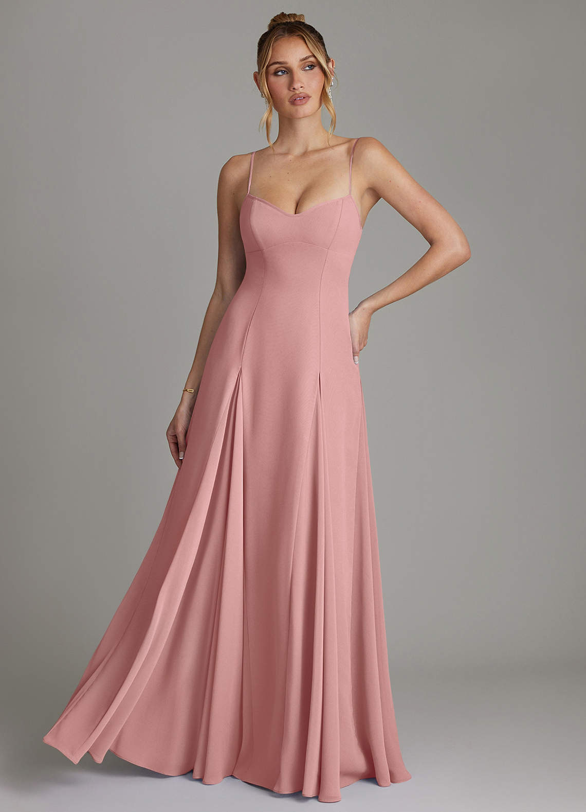 pink bridesmaid dresses under 50 Pink Chiffon A-line V-neck Long Bridesmaid Dresses, Wedding Party Dress,  MBD161 main image 0