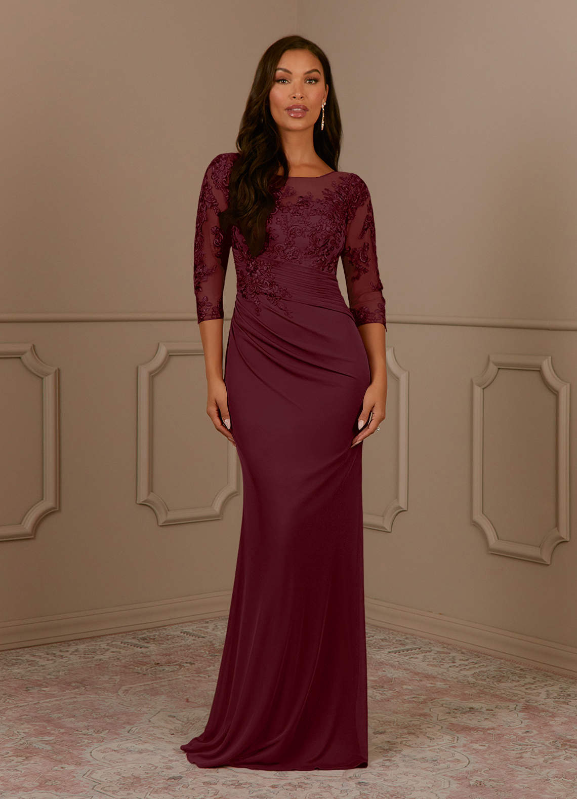 Azazie Fatemah Mother of the Bride Dresses Cabernet Mermaid Scoop Lace Lace Dress image1
