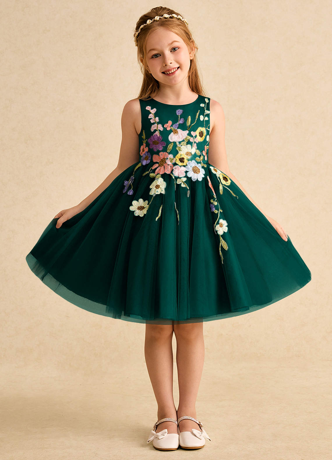 Azazie Prima vestidos de niña de las flores Vestido de Pino de Tul de Corte En A con Lazo image1