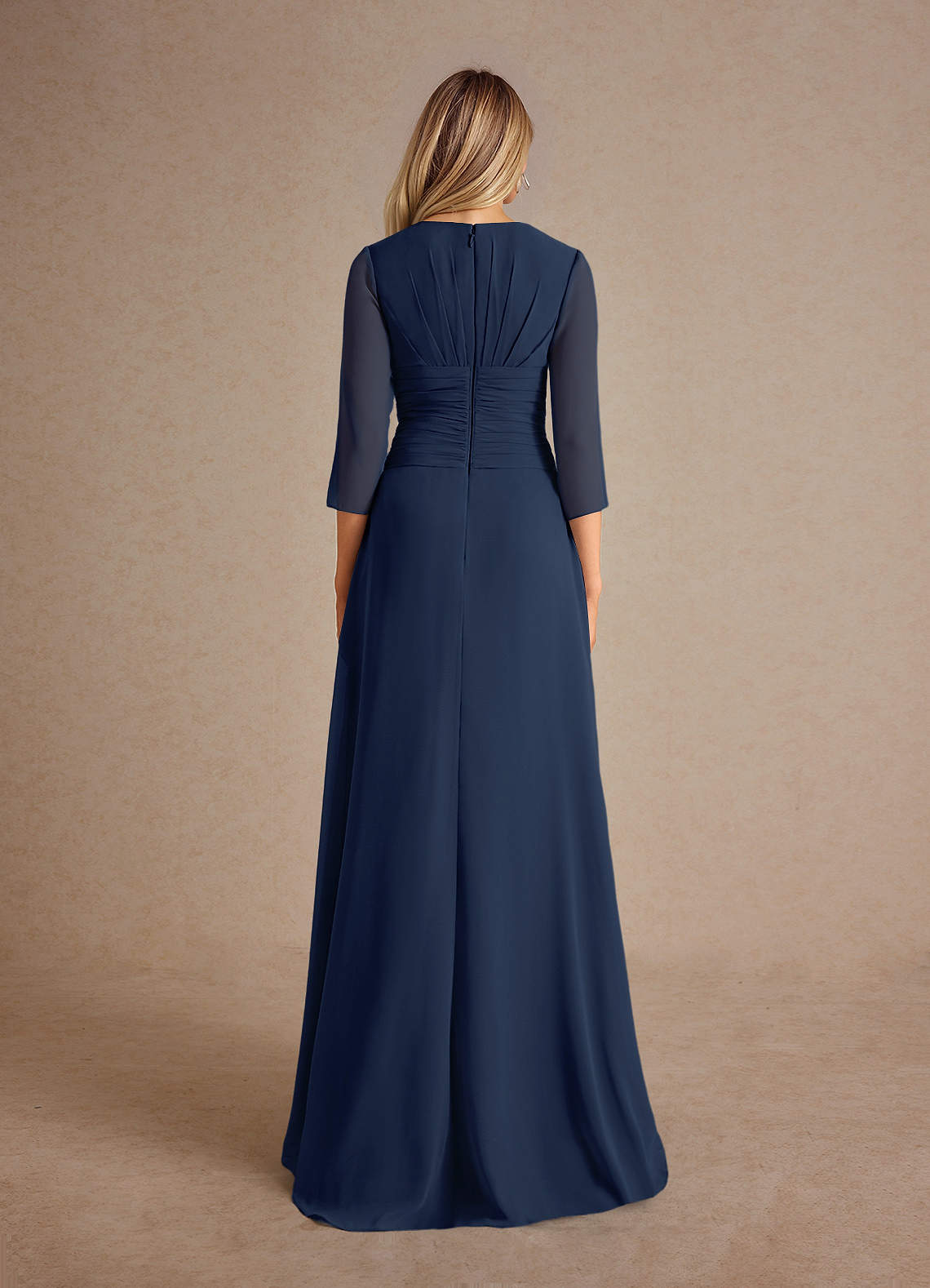 Azazie Mayfield Abiti per la Madre della Sposa Abito A-Line in Chiffon Plissettato Marino Scuro image2