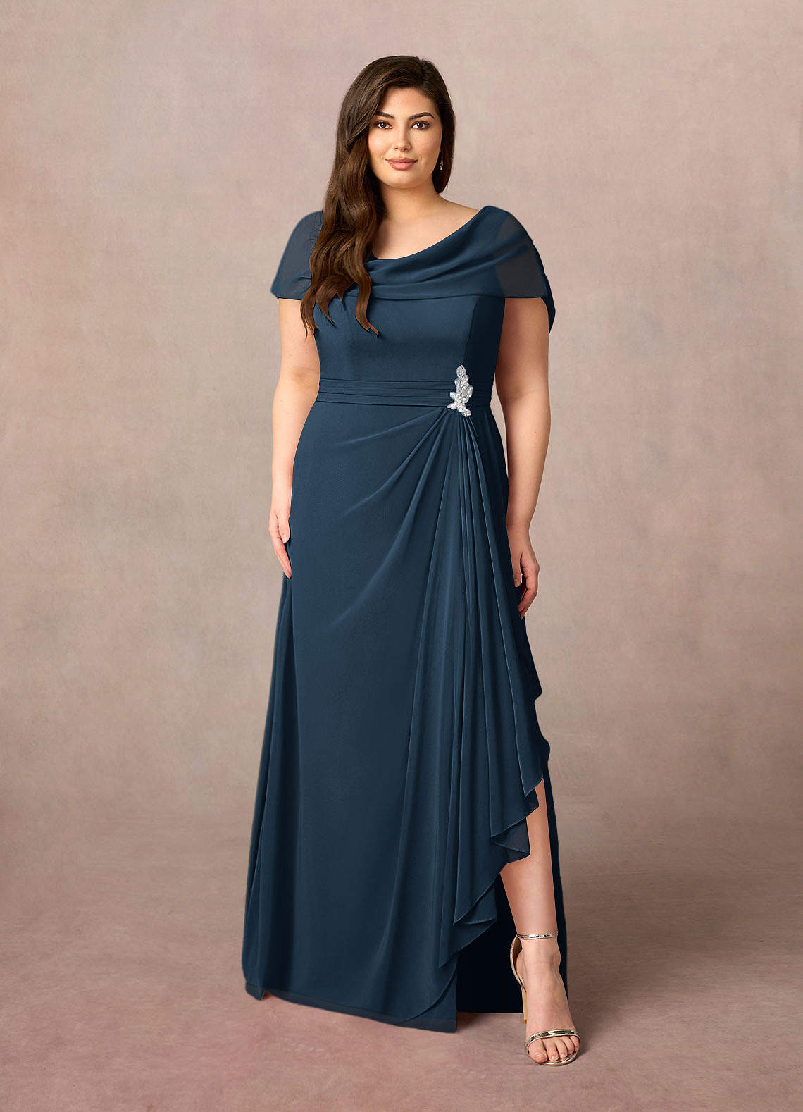 Azazie Mary Dark Navy A-Line Side Slit Chiffon Dress | Azazie