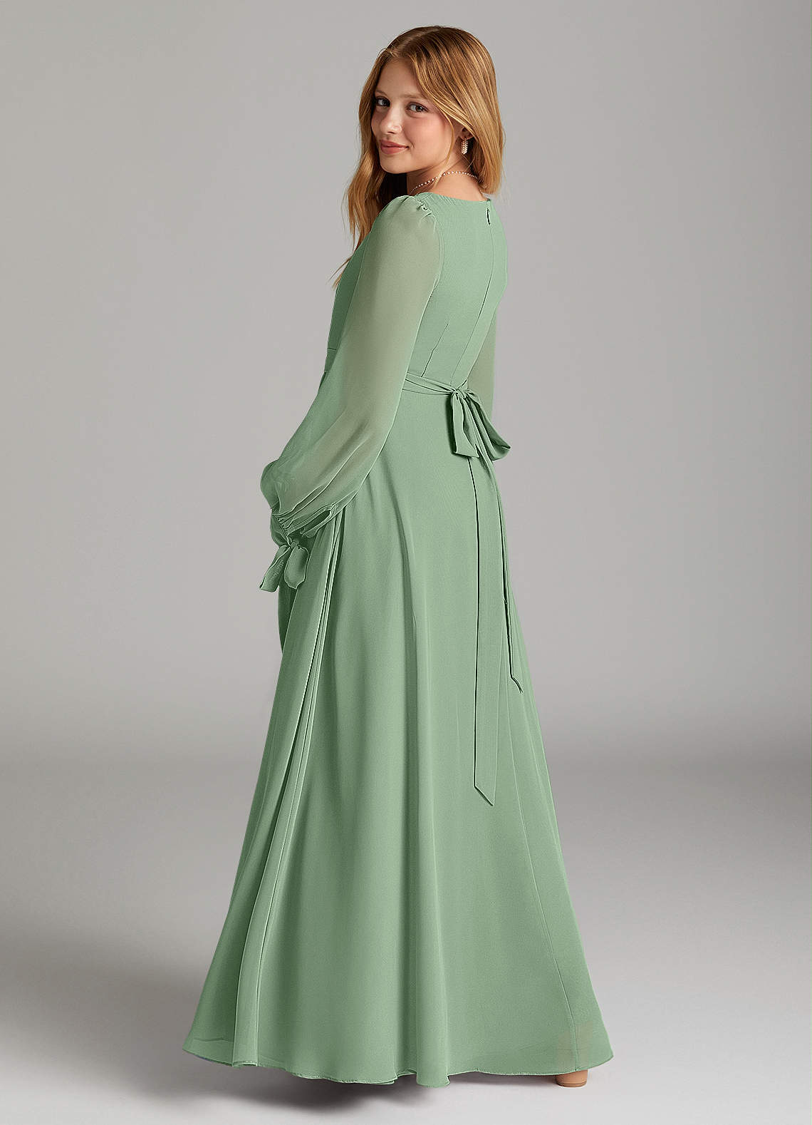 Azazie Leonia Junior Matcha A-Line with Pockets Chiffon Dress image1