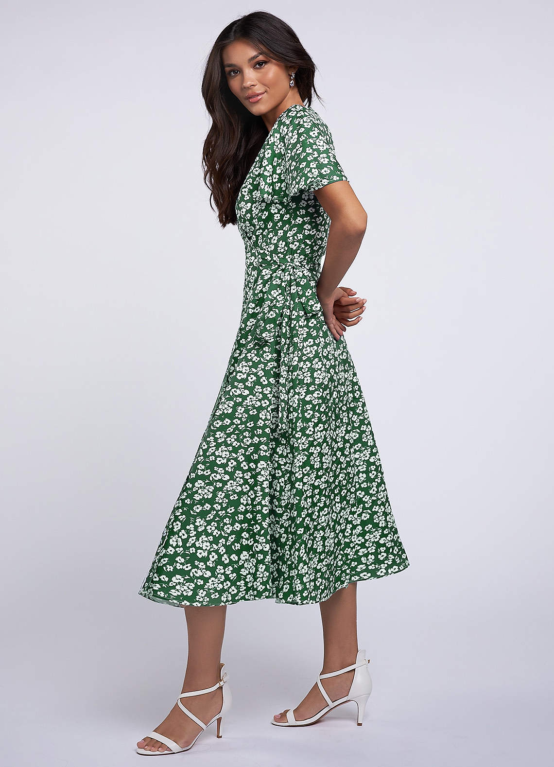 Express Yourself Green Floral Print Wrap Dress image1