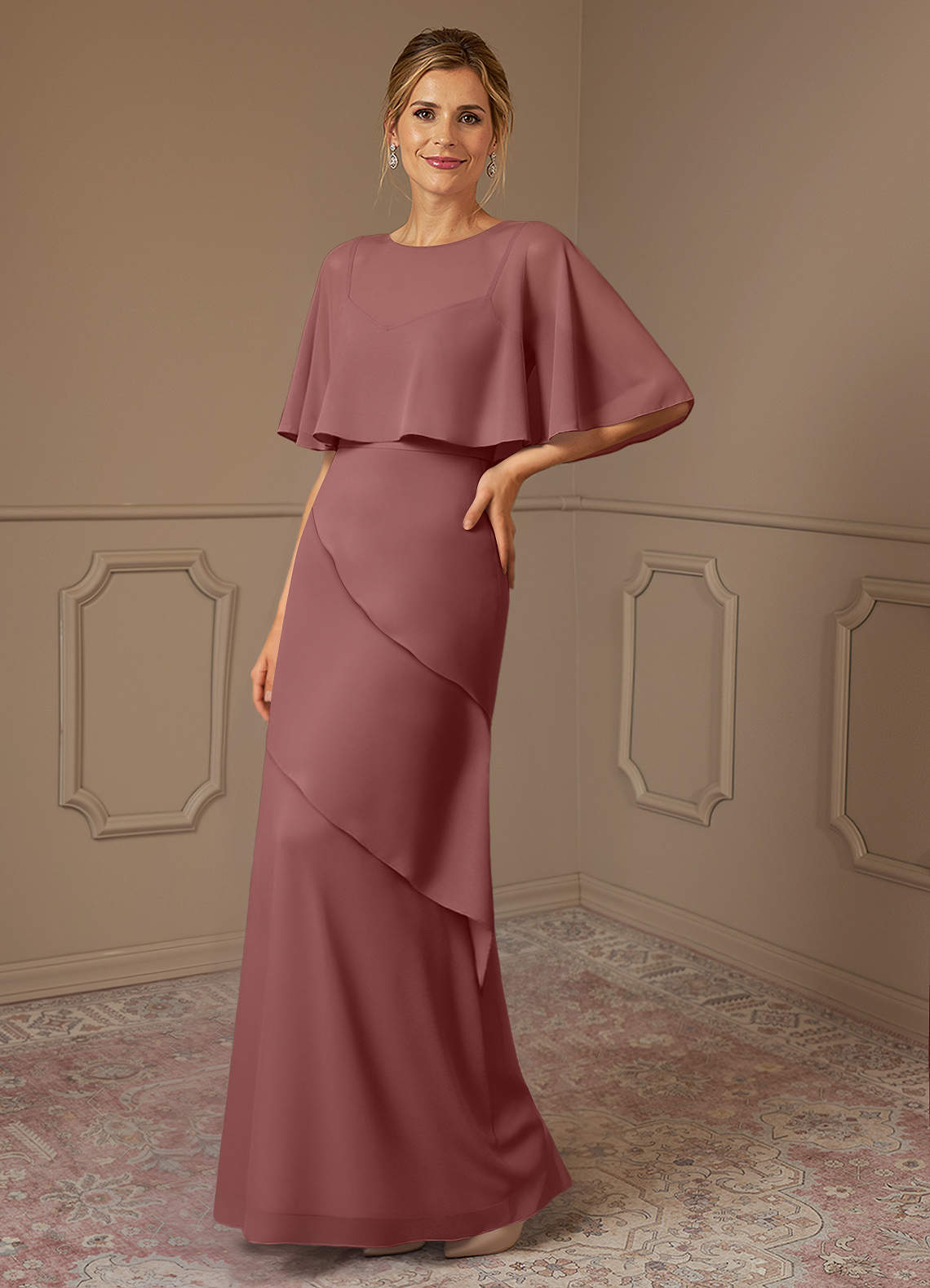 Azazie Bowie vestidos de madre de la novia Vestido de Rosa Del Desierto de Gasa de Corte En A image1