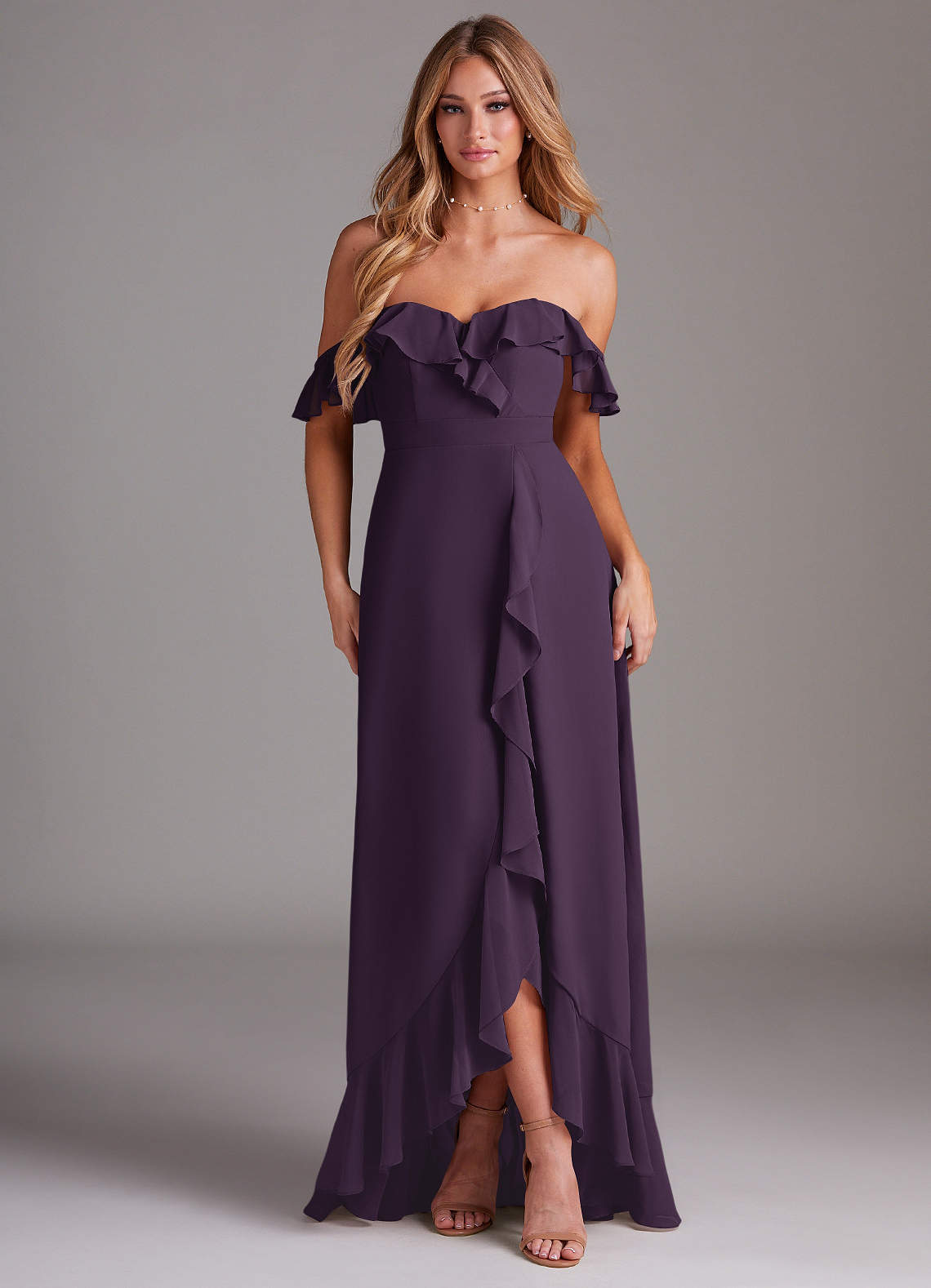 Azazie Lyra Bridesmaid Dresses Plum A-Line Chiffon Convertible Dress image1
