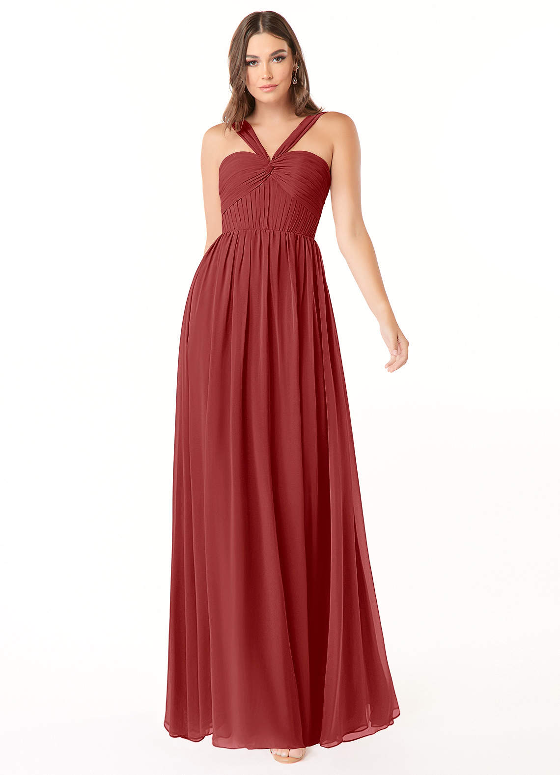 Azazie Dionne Bridesmaid Dresses Rust A-Line Corset Chiffon Dress image1