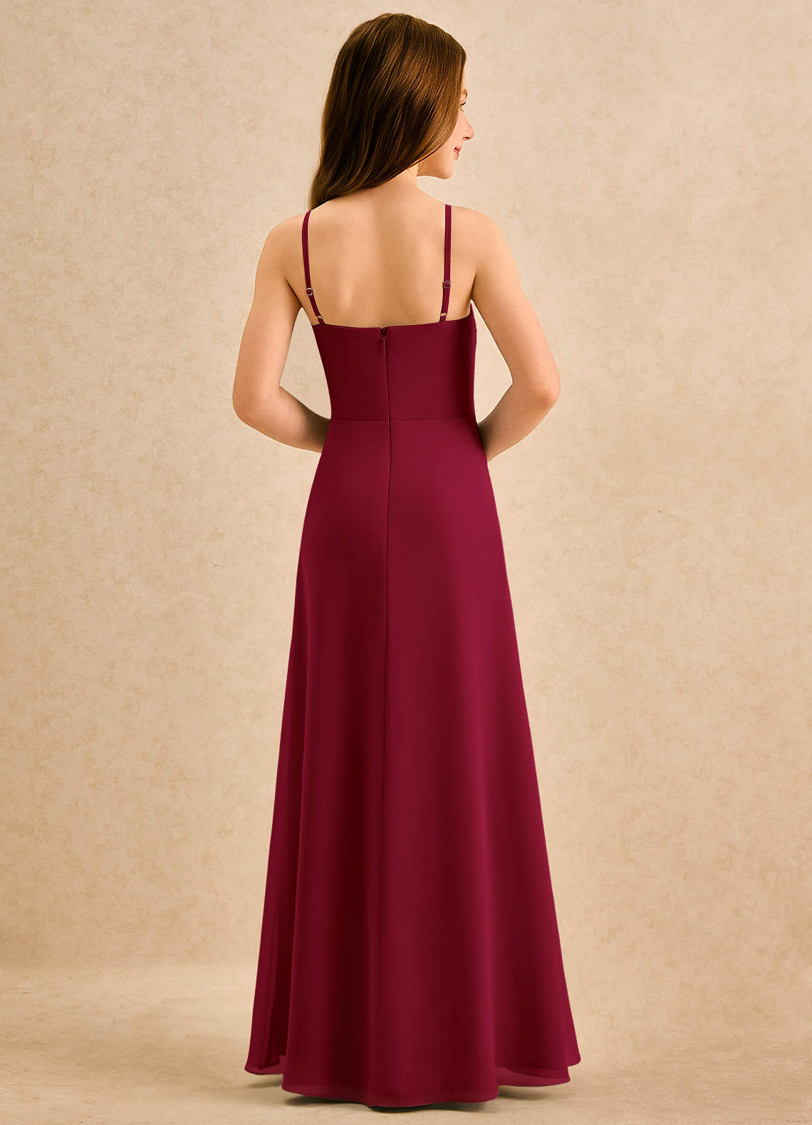 Azazie lolly Girls Formal Robe Demoiselle D'honneur Fillette Robe Trapèze en Mousseline de soie Plissée Bourgogne image1