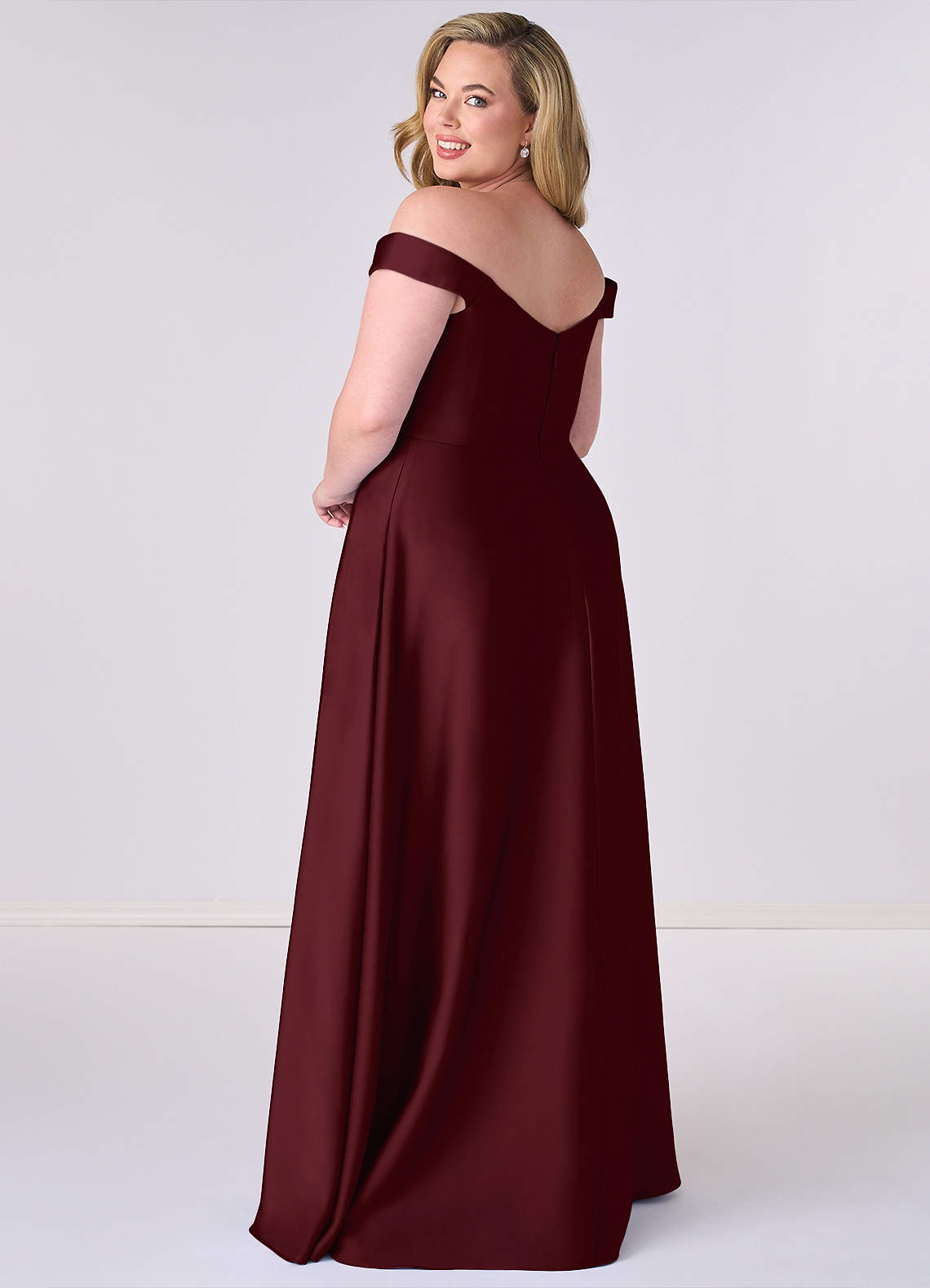 Barbie ♥ Azazie Bridesmaid Dresses Cabernet A-Line Off the Shoulder Stretch Satin Convertible Dress image7