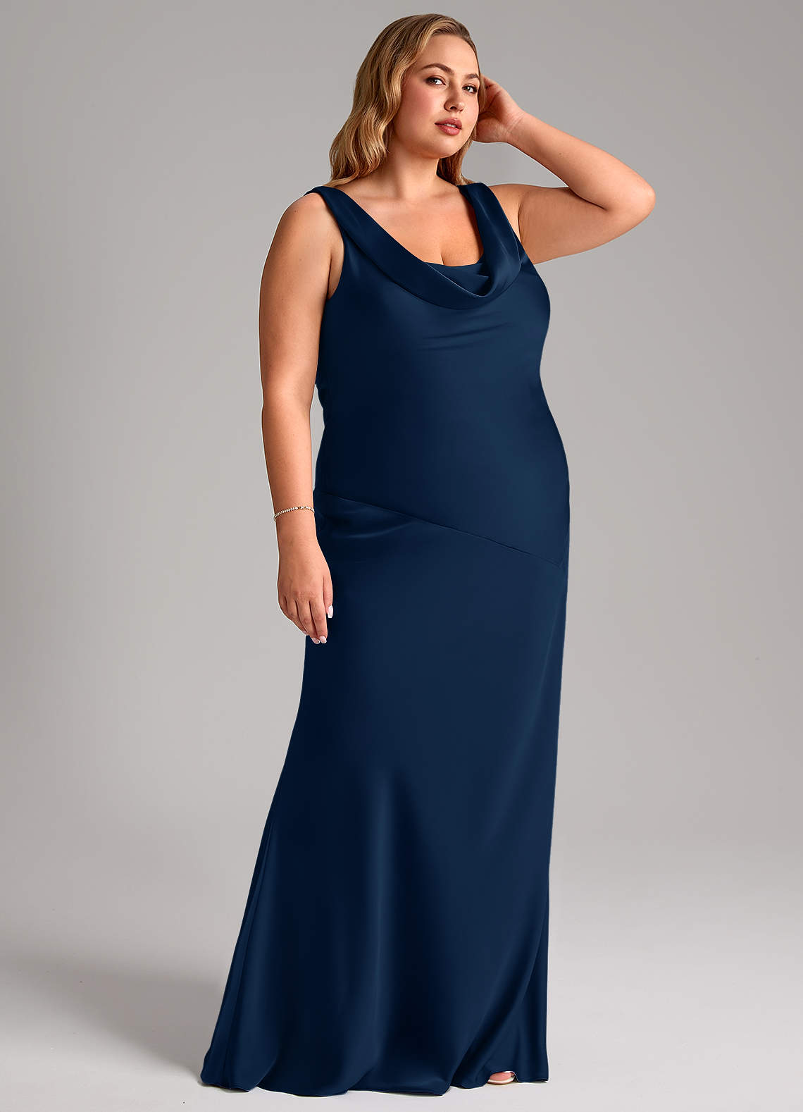 Azazie Rylina Vestidos de damas de honor Vestido de Azul Marino Oscuro de Satén Elástico de Corte Sirena image9