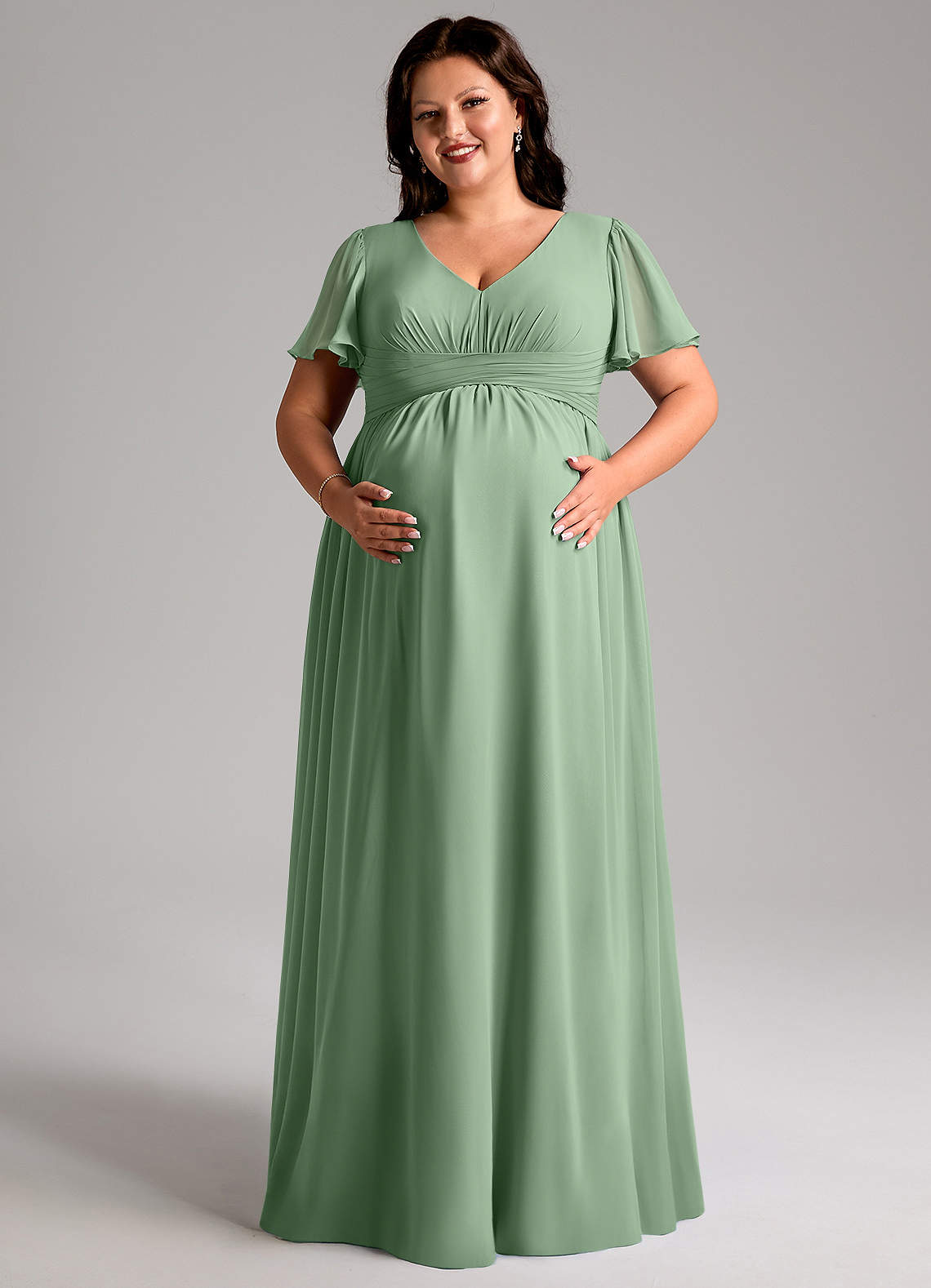Azazie Verna Maternity Bridesmaid Dresses A-Line V-Neck Ruched Chiffon Floor-Length Dress image10