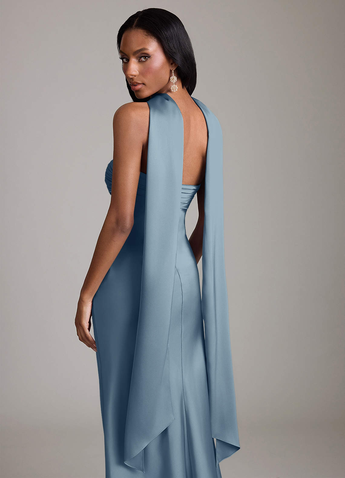 Azazie Saylor Jurken voor bruidsmeisjes Jurk van Stretch Satijn met Zeemeermin Strapless Stoffig Blauw image6