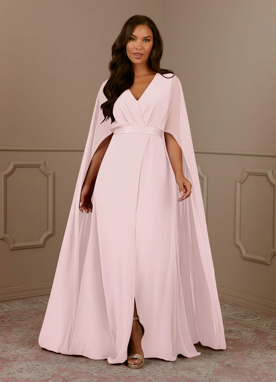 Azazie Isa vestidos de madre de la novia Vestido de Rosa Rubor de Gasa de Corte En A con Cuello en V plisado image1