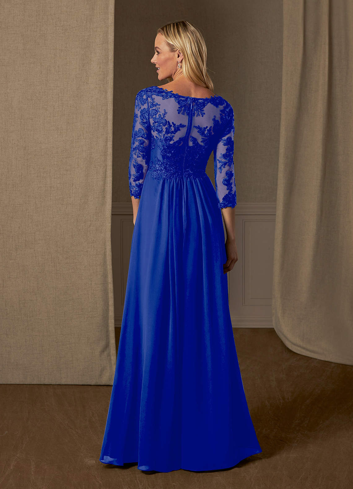 A-Line V-Neck Chiffon Floor-Length Dress Ink Blue