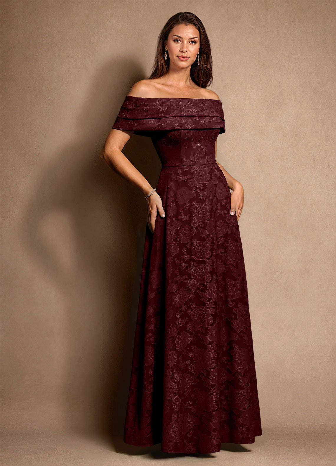 Azazie New Britain Mother of the Bride Dresses Cabernet A-Line Pleated Floral Burnout Dress image1