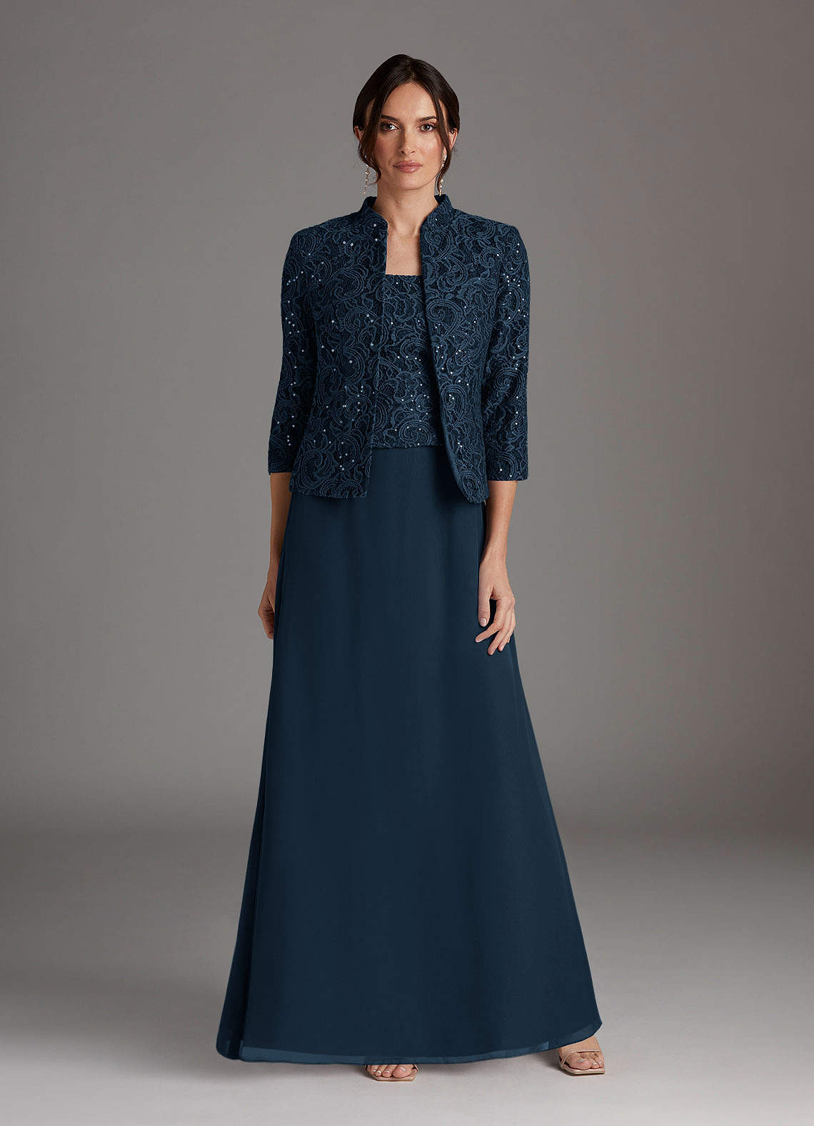 Azazie Cornelia Dark Navy Sheath Square Neckline Sequins Chiffon