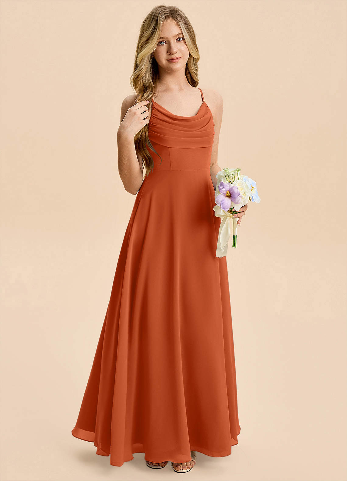 Azazie Gia Junior Burnt Orange A-Line Pleated Chiffon Dress image4