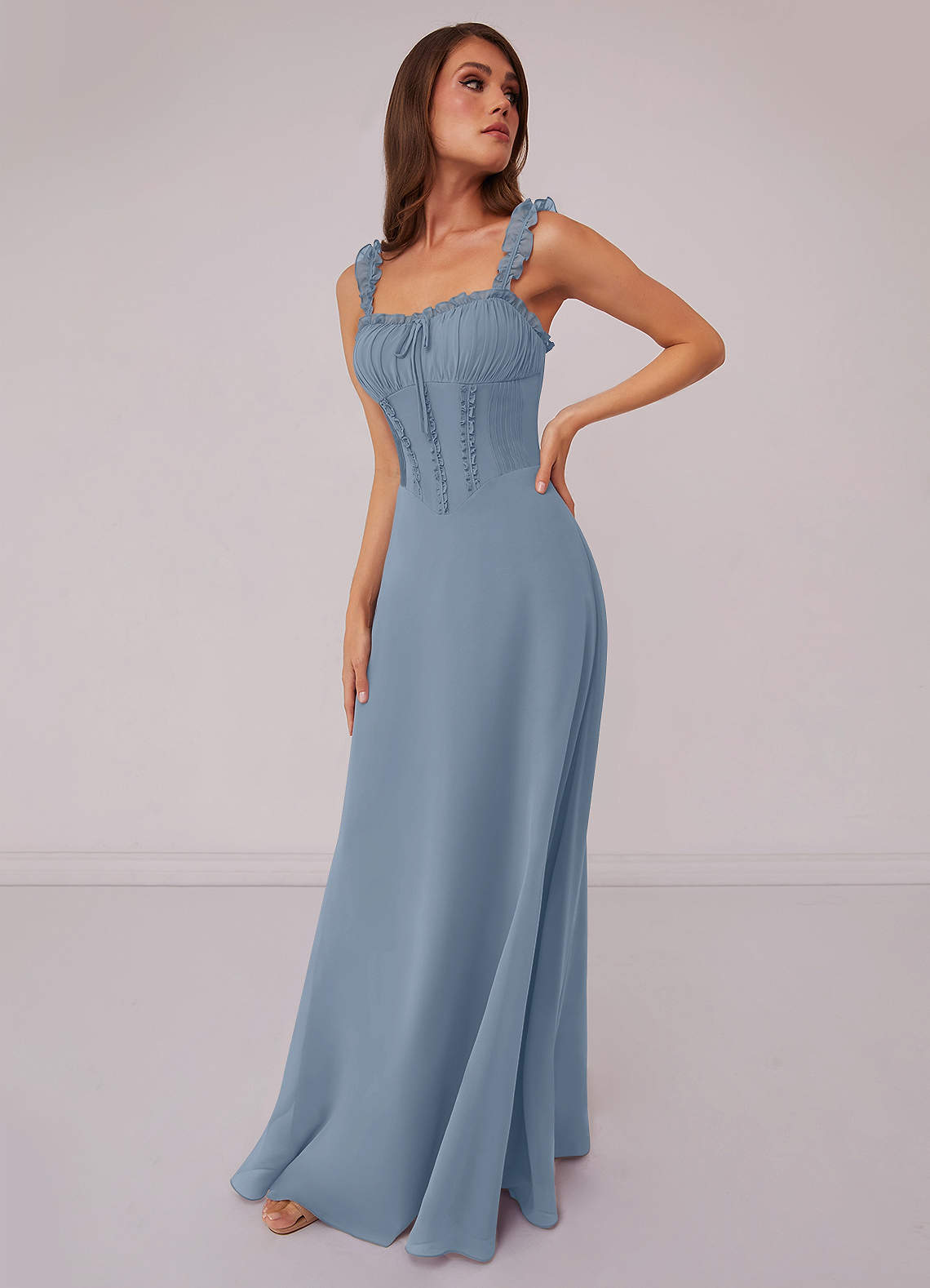 Dropped Waist Ruffle Chiffon A line Dress