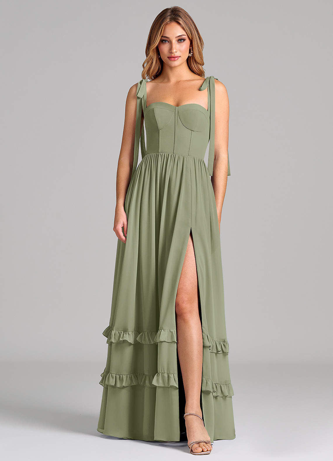 Azazie Anastacia Ready to Ship Pistachio Chiffon Bridesmaid