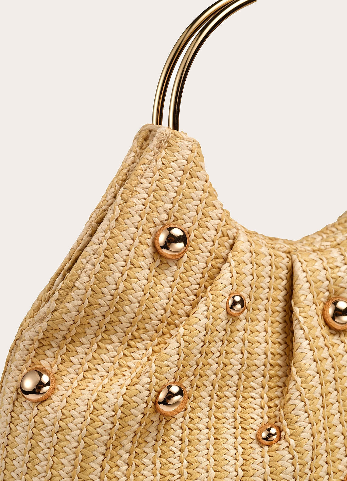 front Studded Woven Handbag