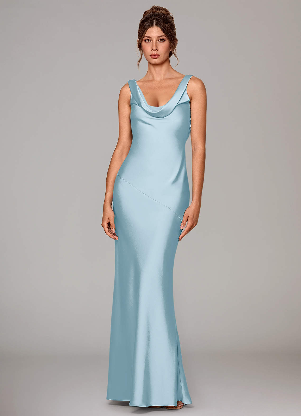 Azazie Rylina Vestidos de madrinha de casamento Vestir Céu Azul de Cetim elástico de sereia image1