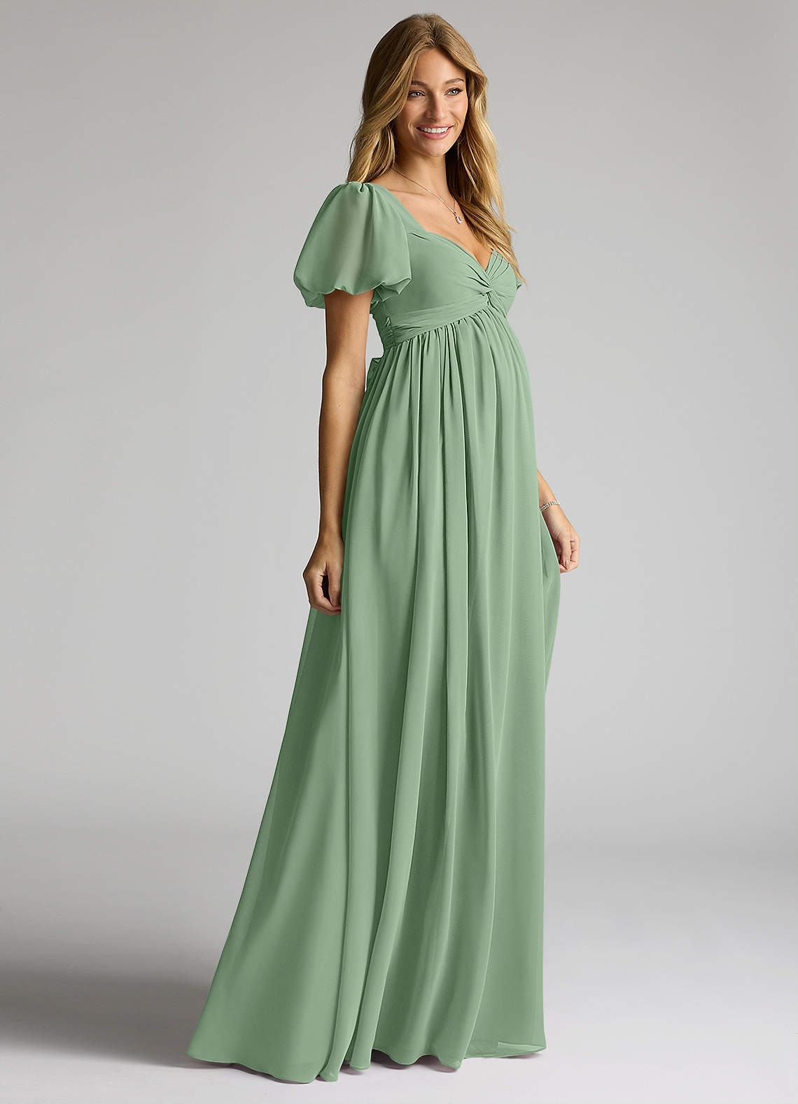 Azazie Madisynn Brudepigekjoler til gravide Sløjfe Chiffon Gulv-længde Kjole image2