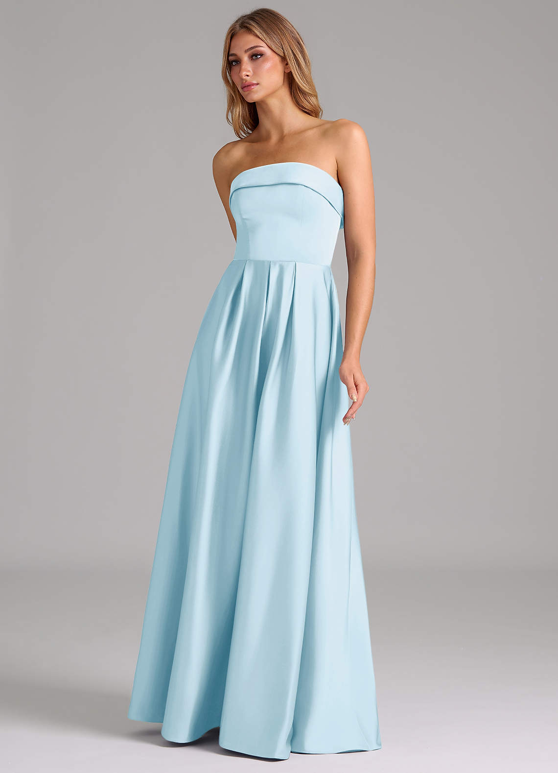 Azazie Lucienne Brudtärnklänningar Klä av A-Linje i Stretch Satin Axelbandslös Himmelsblå Konvertibel image5