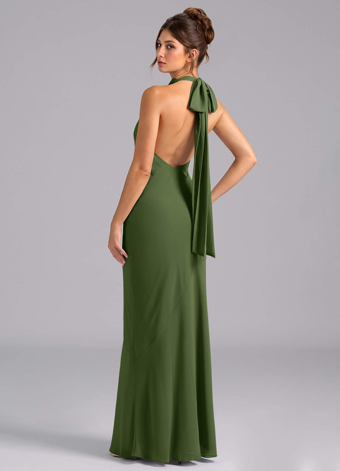 Azazie Velli Bridesmaid Dresses Olive Mermaid High Neck Chiffon Dress image6
