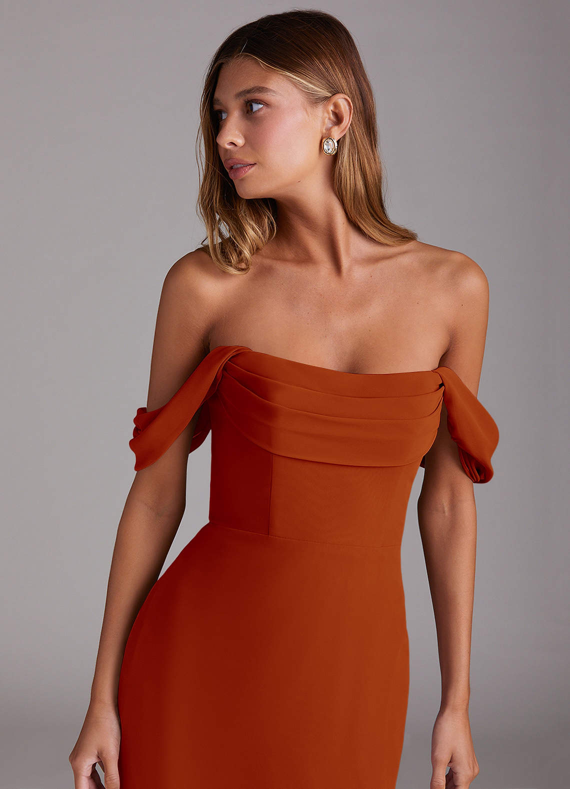 Azazie Saige Bridesmaid Dresses Paprika A-Line Off the Shoulder Chiffon Convertible Dress image4