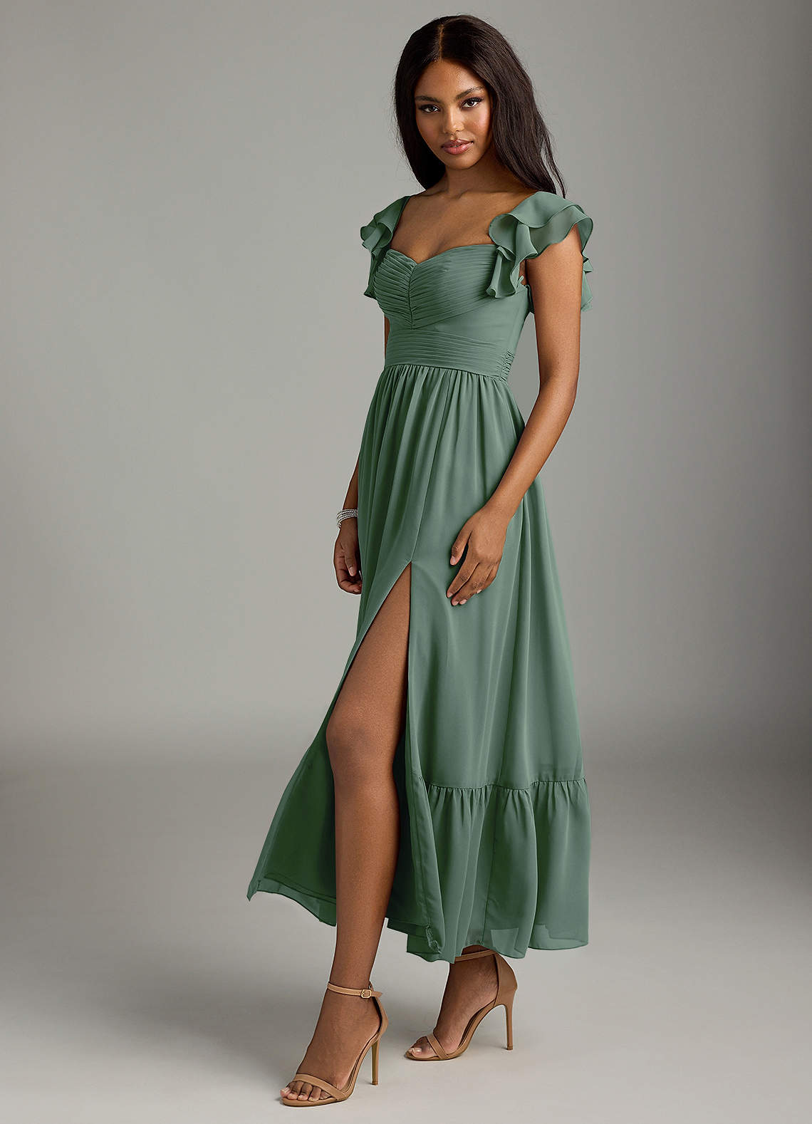 Azazie Anaya Bridesmaid Dresses Eucalyptus A-Line Pleated Chiffon Dress image3