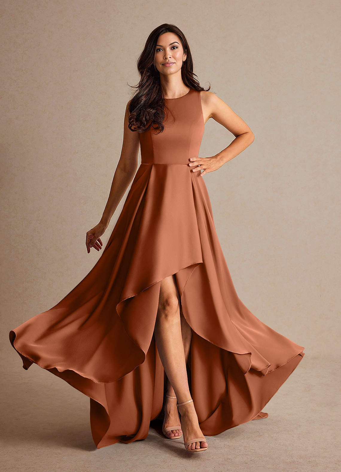 リルアー　drape design dress M-Long brown Asymmetrically Draped Dress