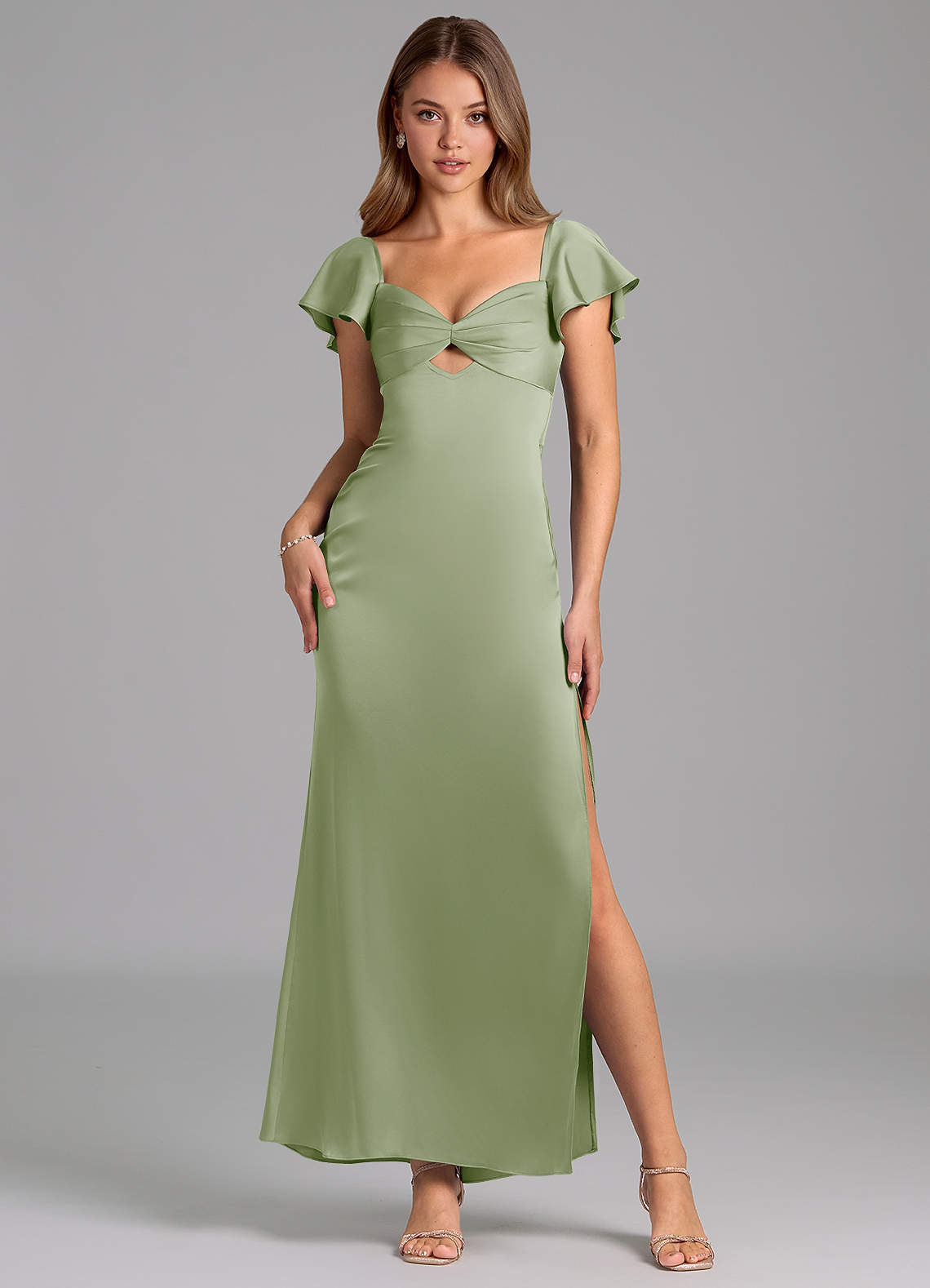 Azazie Demia 신부 들러리 드레스 쉬스 스윗하트 네크라인 스트레치 새틴 발목 길이 드레스 image1