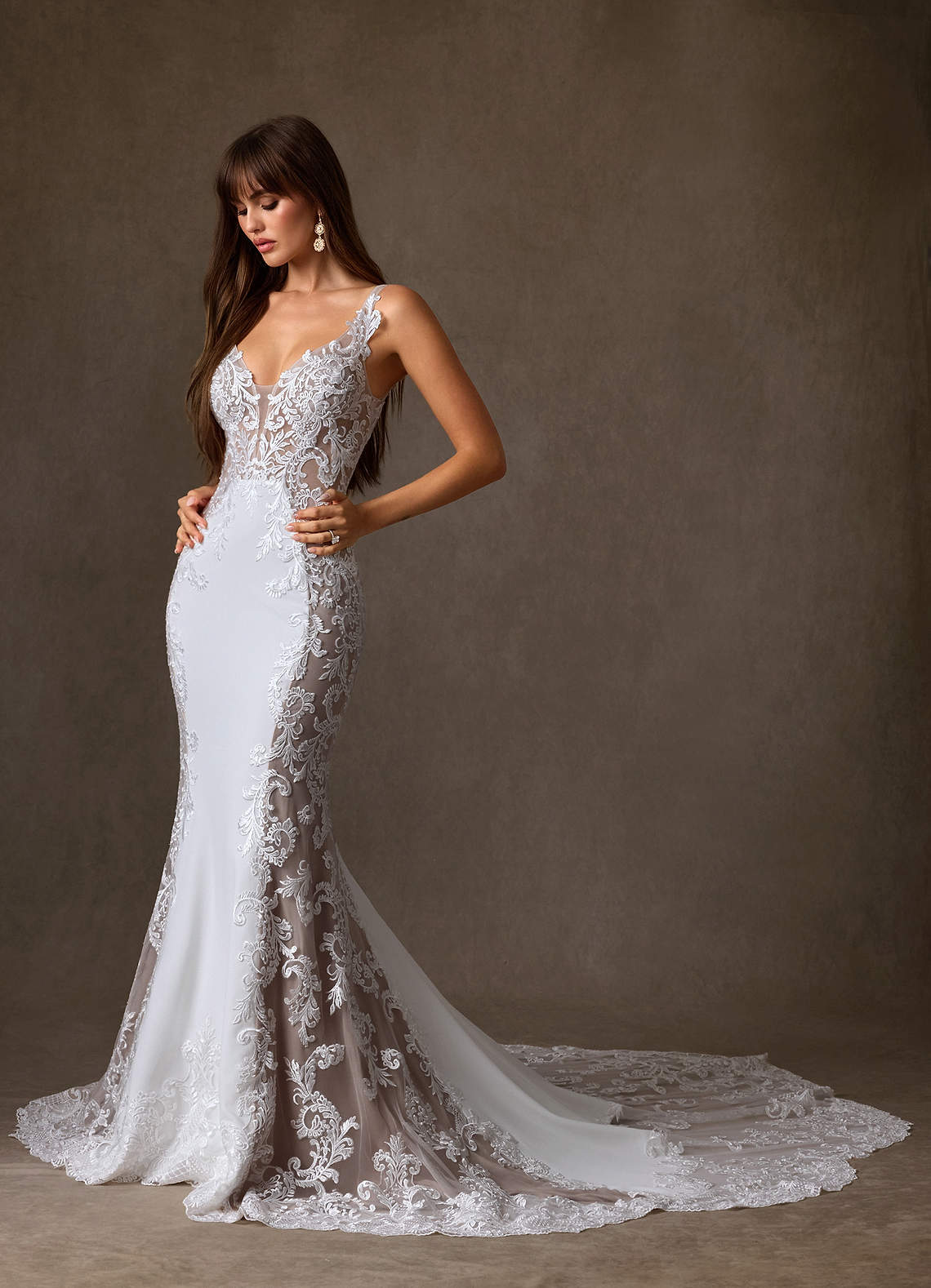 Azazie Estephanie Diamond White Caramel Mermaid Sequins Stretch
