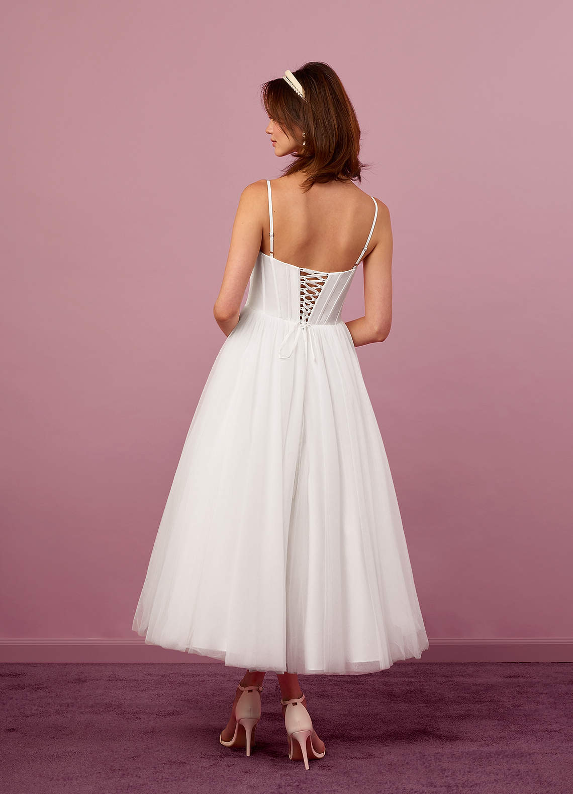 Barbie ♥ Azazie Wedding Dresses A-Line Pleated Tulle Tea-Length Dress image3