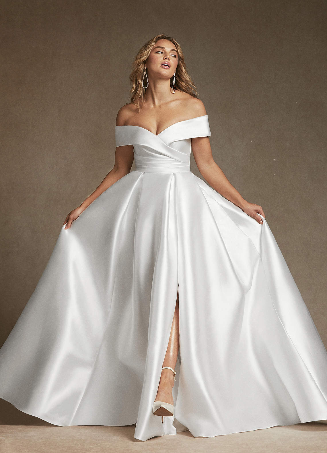 Azazie Michelle Wedding Dresses Diamond White A-Line Off the Shoulder Mikado Dress image3