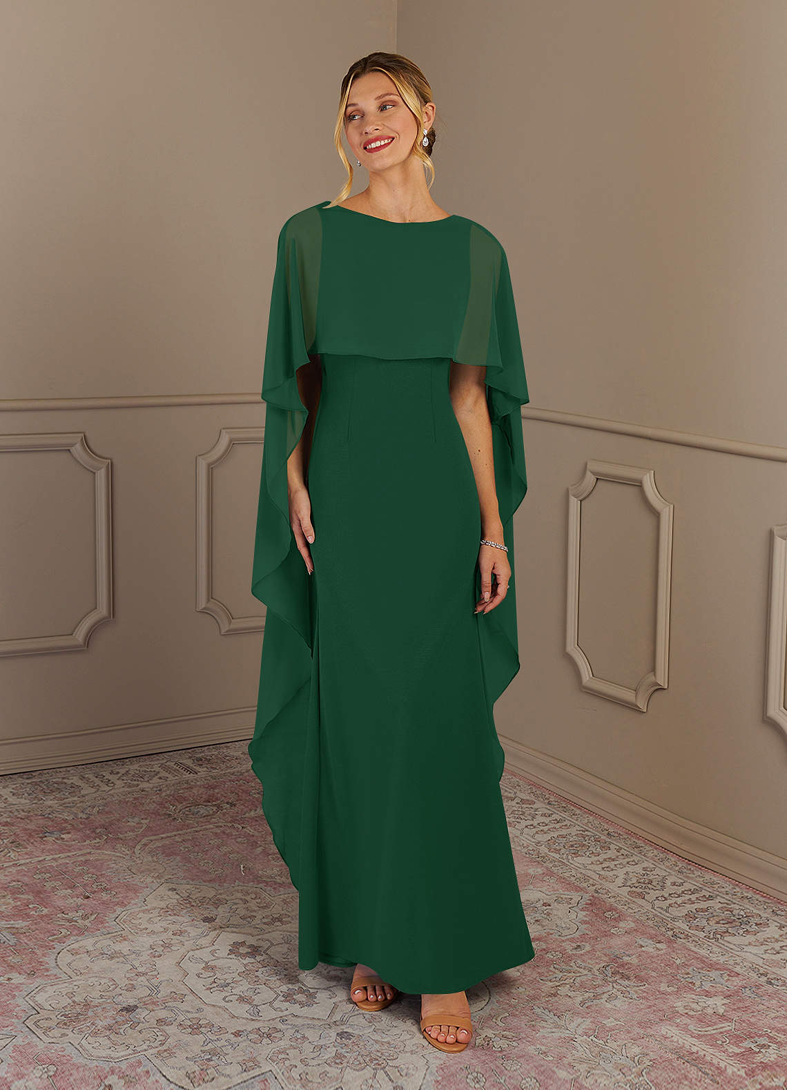 Azazie Dion Mother of the Bride Dresses Dark Green Sheath Scoop Stretch Crepe Dress image1