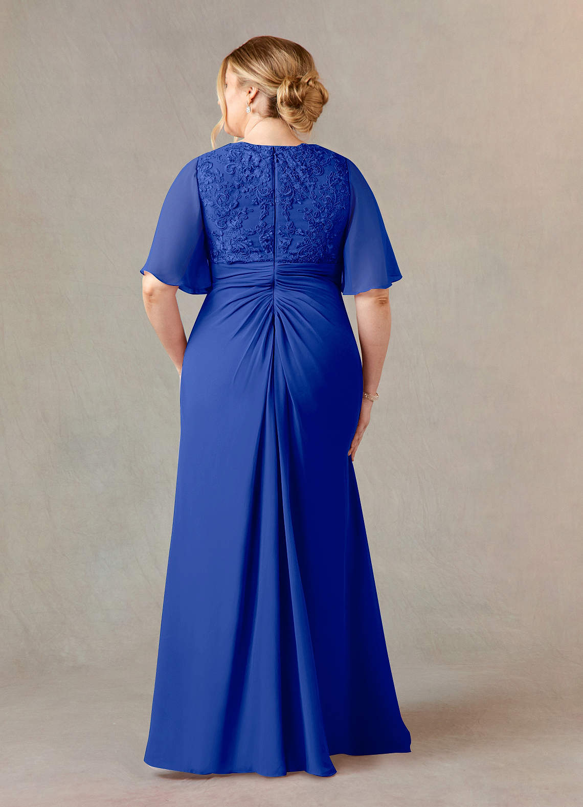 Azazie Carson Royal Blue A-Line V-Neck Lace Chiffon Dress | Azazie DE