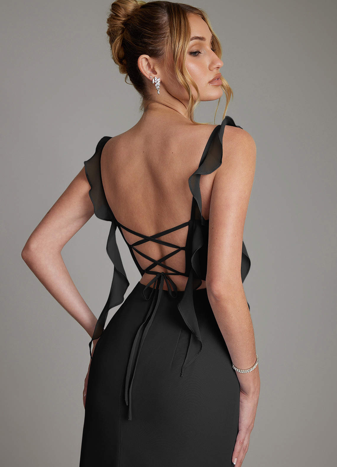 Azazie Jessamine At-home Try On Dresses Black Mermaid Corset Chiffon Dress image1