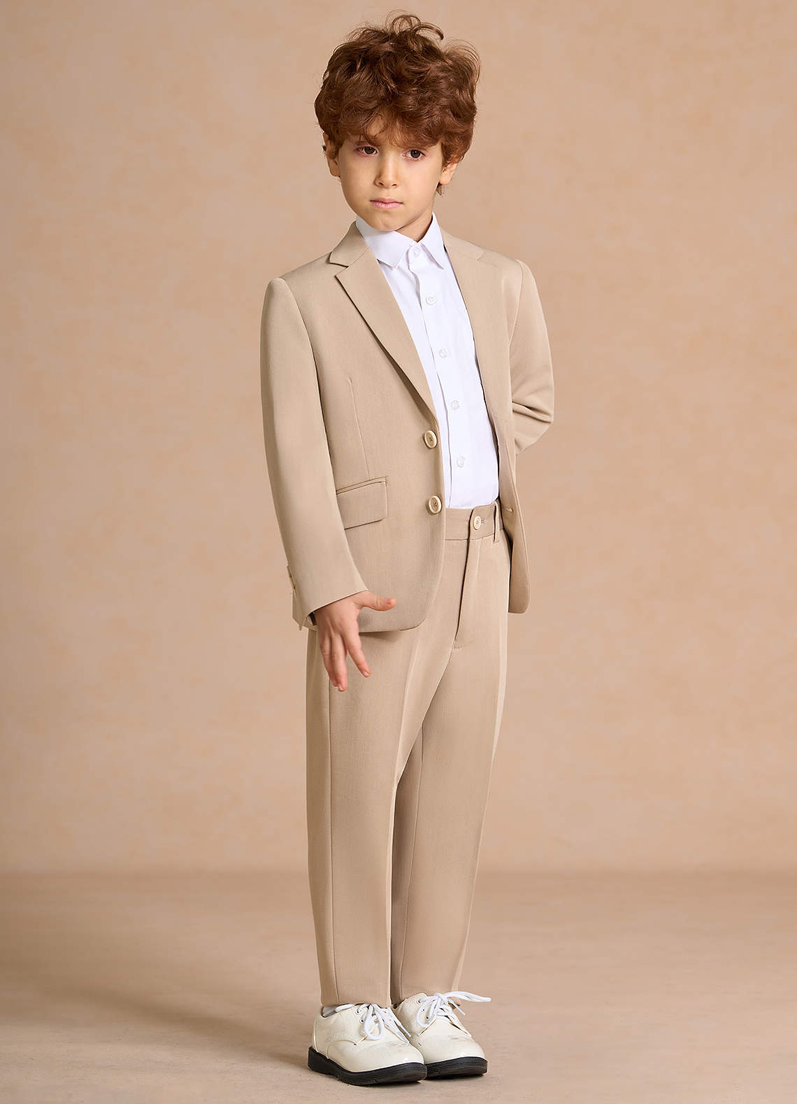 front Oliver Boys Tan 2-Piece Suit