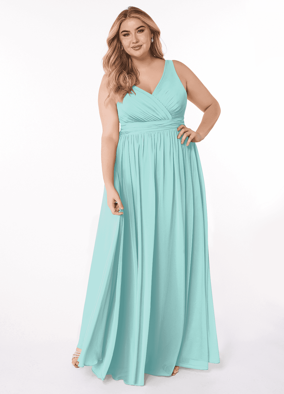 Azazie Kora Brautjungfernkleider A-Linie Plissee Chiffon Kleid Aqua image1