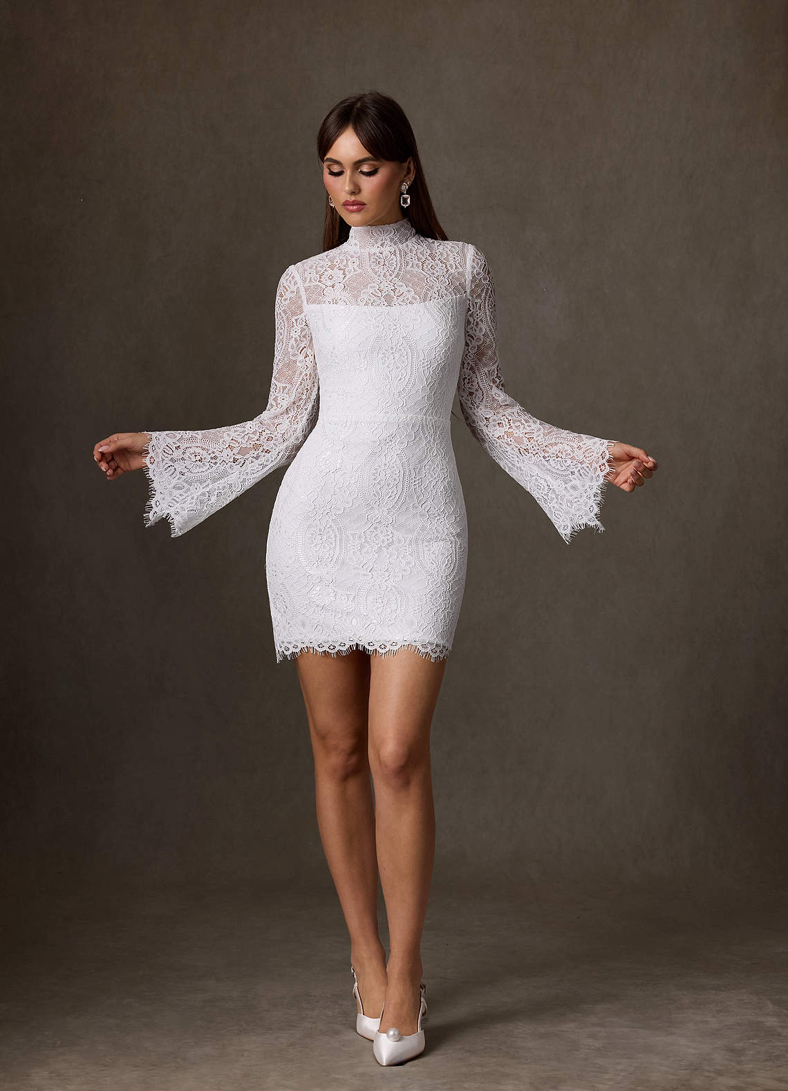 Azazie Ivie Wedding Dresses Diamond White Sheath High Neck Lace Dress image3